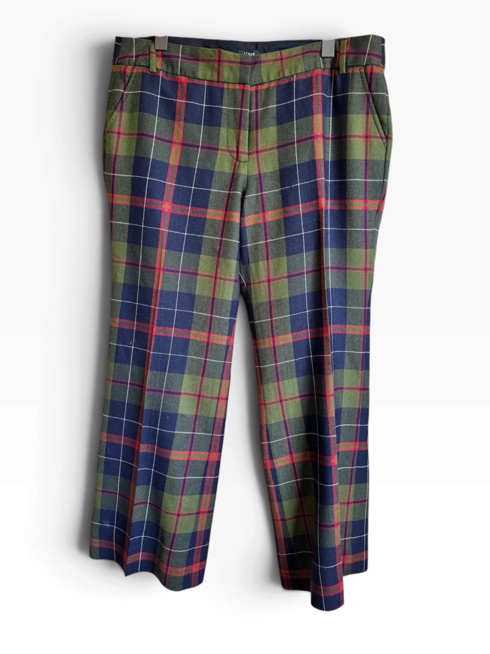 J. Crew Green Navy Red Tartan Plaid Wool Trousers